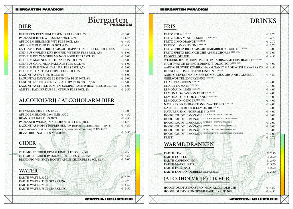 Our menu (drinks and food) Biergarten